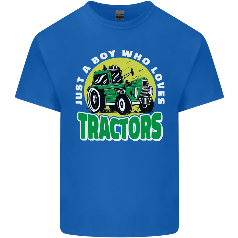 Farming Just a Boy Who Loves Tractors Mens Cotton T-Shirt Tee Top Royal Blue