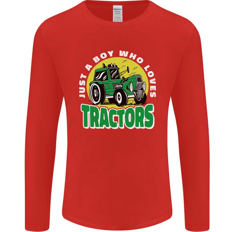 Farming Just a Boy Who Loves Tractors Mens Long Sleeve T-Shirt Red