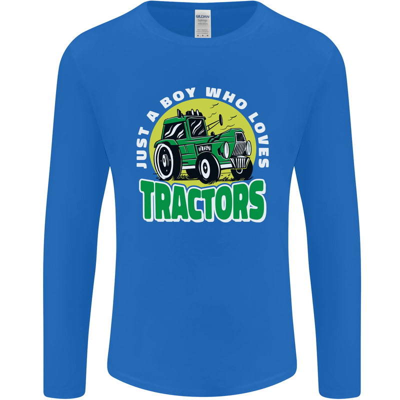 Farming Just a Boy Who Loves Tractors Mens Long Sleeve T-Shirt Royal Blue