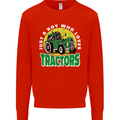 Farming Just a Boy Who Loves Tractors Mens Sweatshirt Jumper Bright Red