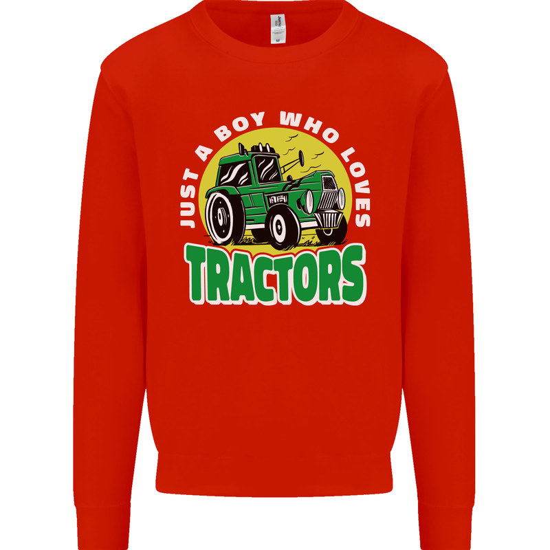 Farming Just a Boy Who Loves Tractors Mens Sweatshirt Jumper Bright Red