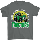 Farming Just a Boy Who Loves Tractors Mens T-Shirt 100% Cotton Charcoal