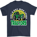 Farming Just a Boy Who Loves Tractors Mens T-Shirt 100% Cotton Navy Blue