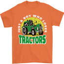 Farming Just a Boy Who Loves Tractors Mens T-Shirt 100% Cotton Orange