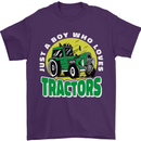 Farming Just a Boy Who Loves Tractors Mens T-Shirt 100% Cotton Purple