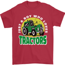 Farming Just a Boy Who Loves Tractors Mens T-Shirt 100% Cotton Red