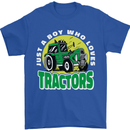 Farming Just a Boy Who Loves Tractors Mens T-Shirt 100% Cotton Royal Blue