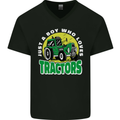Farming Just a Boy Who Loves Tractors Mens V-Neck Cotton T-Shirt Black
