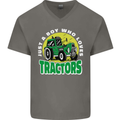 Farming Just a Boy Who Loves Tractors Mens V-Neck Cotton T-Shirt Charcoal