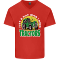 Farming Just a Boy Who Loves Tractors Mens V-Neck Cotton T-Shirt Red