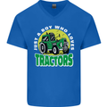 Farming Just a Boy Who Loves Tractors Mens V-Neck Cotton T-Shirt Royal Blue