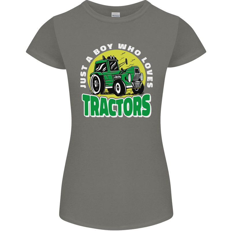 Farming Just a Boy Who Loves Tractors Womens Petite Cut T-Shirt Charcoal
