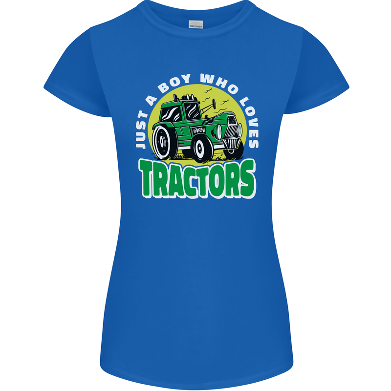 Farming Just a Boy Who Loves Tractors Womens Petite Cut T-Shirt Royal Blue