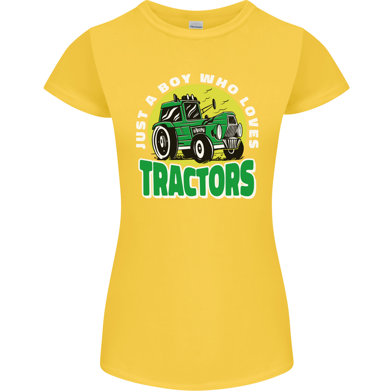 Farming Just a Boy Who Loves Tractors Womens Petite Cut T-Shirt Yellow