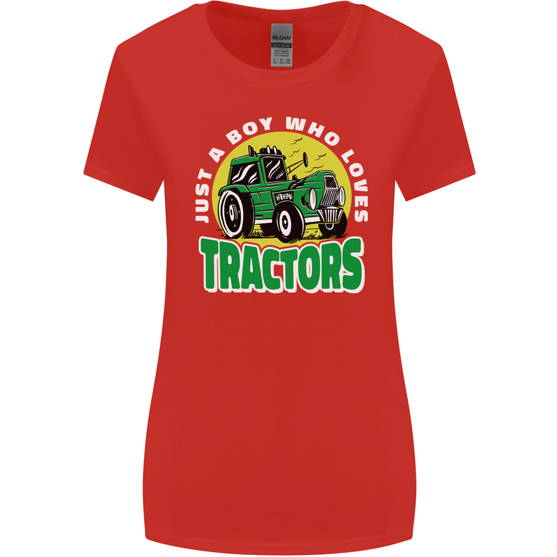 Farming Just a Boy Who Loves Tractors Womens Wider Cut T-Shirt Red