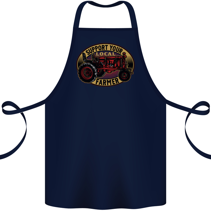 Farming Support Your Local Farmer Cotton Apron 100% Organic Navy Blue