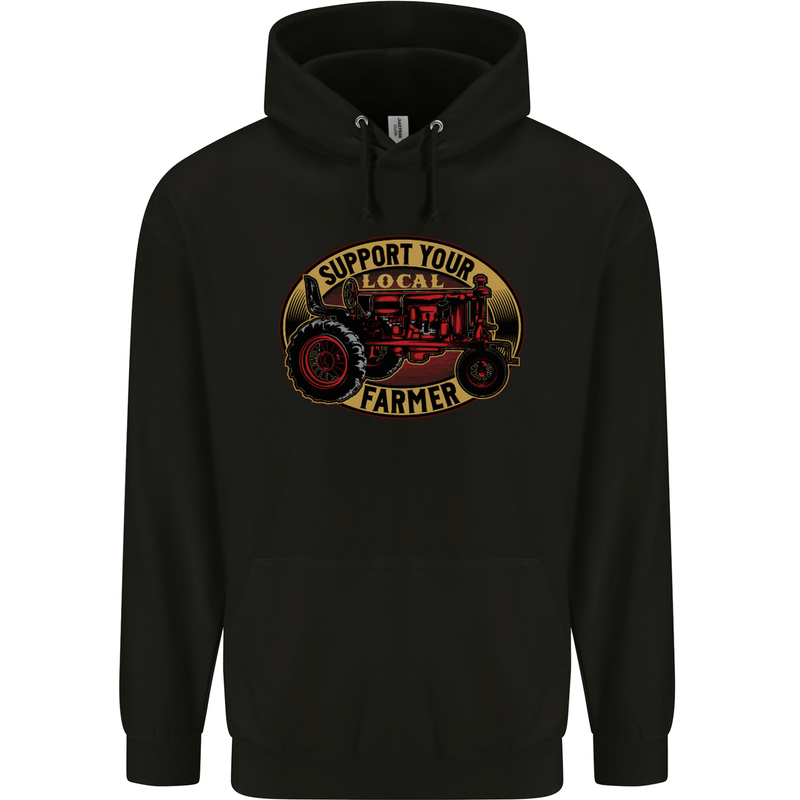 Farming Support Your Local Farmer Mens 80% Cotton Hoodie Black