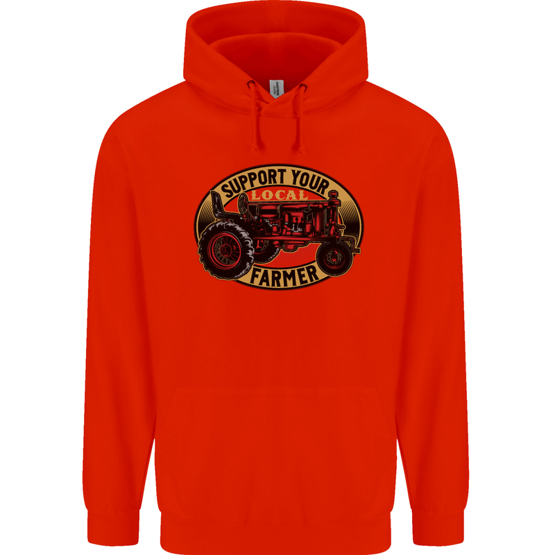 Farming Support Your Local Farmer Mens 80% Cotton Hoodie Bright Red