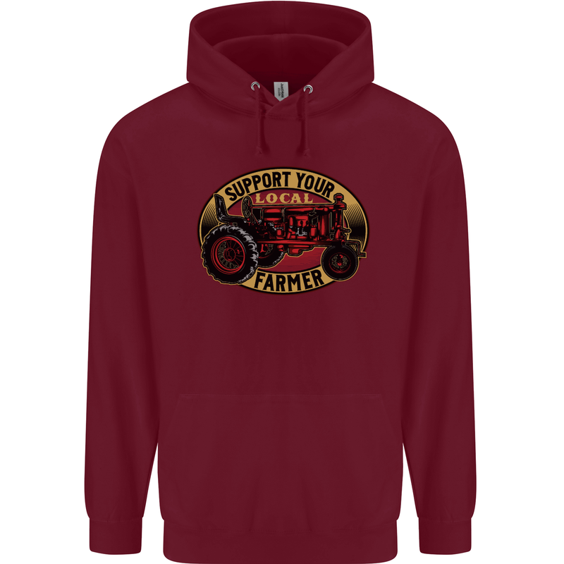 Farming Support Your Local Farmer Mens 80% Cotton Hoodie Maroon