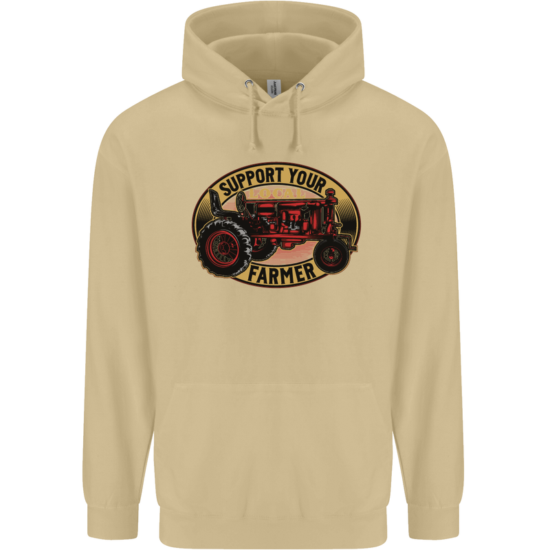Farming Support Your Local Farmer Mens 80% Cotton Hoodie Sand