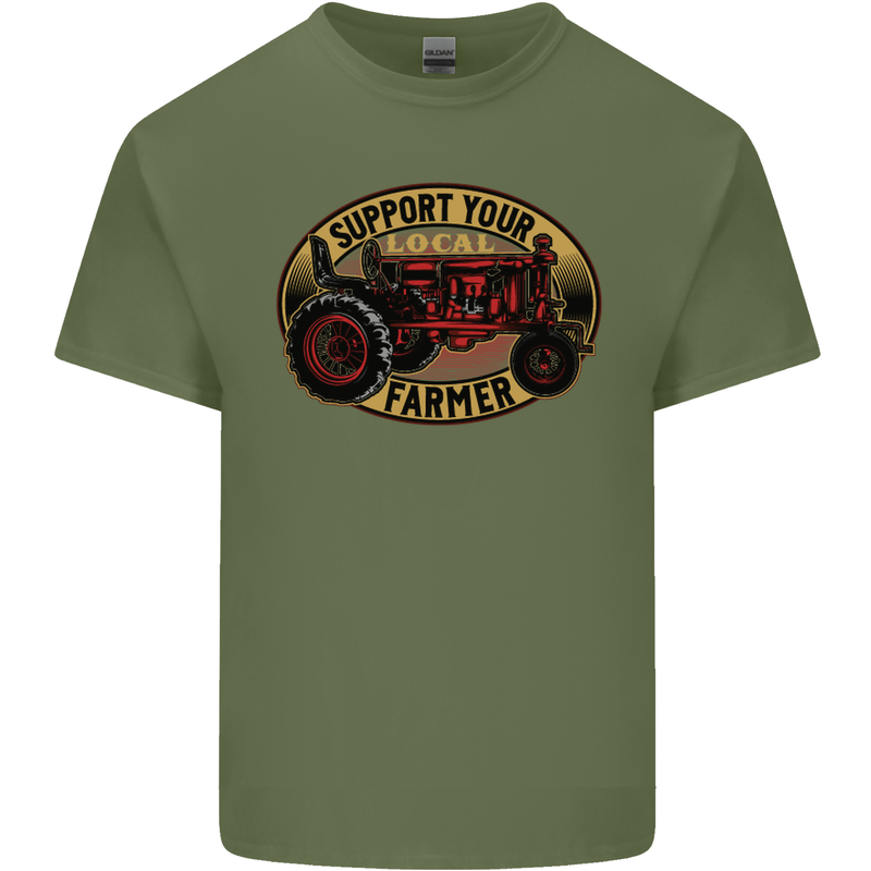 Farming Support Your Local Farmer Mens Cotton T-Shirt Tee Top Military Green