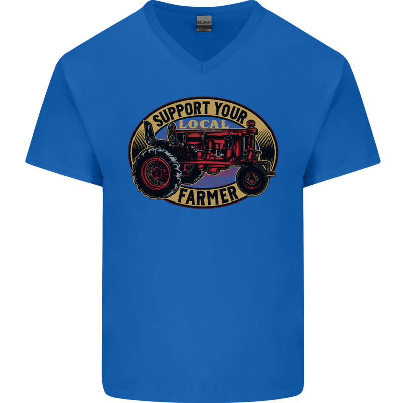 Farming Support Your Local Farmer Mens V-Neck Cotton T-Shirt Royal Blue