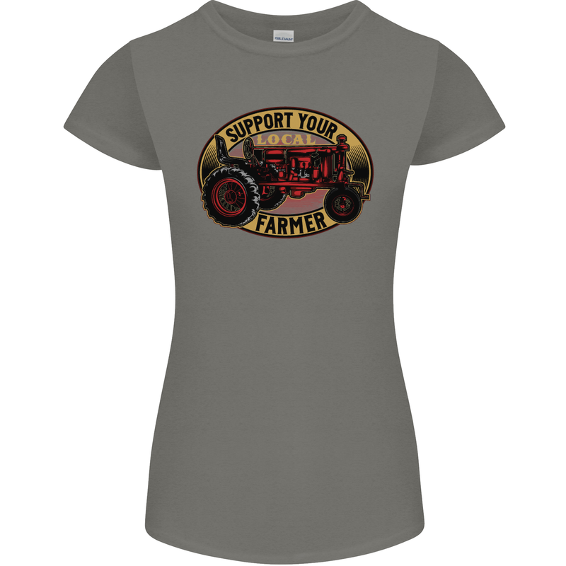 Farming Support Your Local Farmer Womens Petite Cut T-Shirt Charcoal