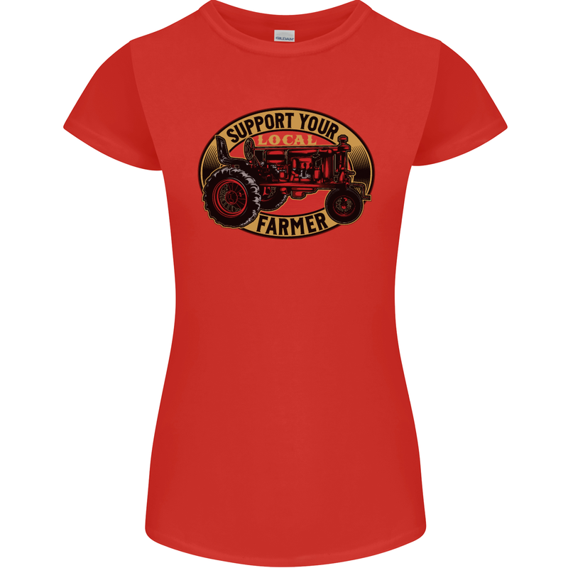 Farming Support Your Local Farmer Womens Petite Cut T-Shirt Red