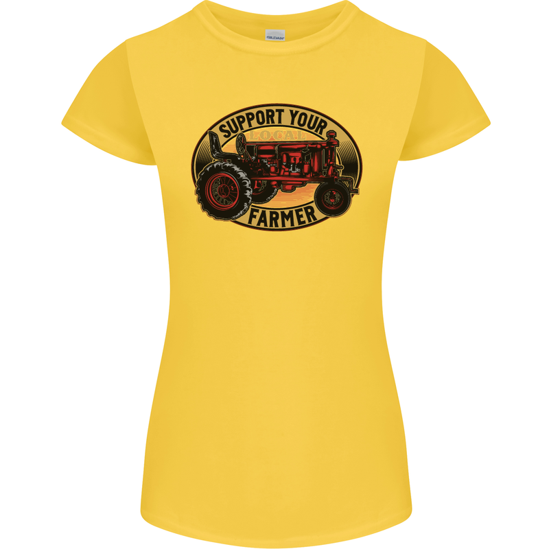 Farming Support Your Local Farmer Womens Petite Cut T-Shirt Yellow