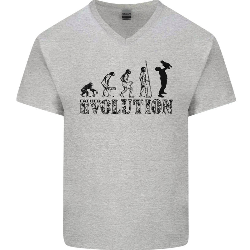 Father And Son Evolution Father's Day Dad Mens V-Neck Cotton T-Shirt Sports Grey