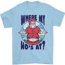Father Christmas Where My Ho's at? Mens T-Shirt Cotton Gildan Light Blue
