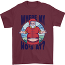 Father Christmas Where My Ho's at? Mens T-Shirt Cotton Gildan Maroon