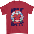 Father Christmas Where My Ho's at? Mens T-Shirt Cotton Gildan Red