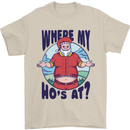 Father Christmas Where My Ho's at? Mens T-Shirt Cotton Gildan Sand