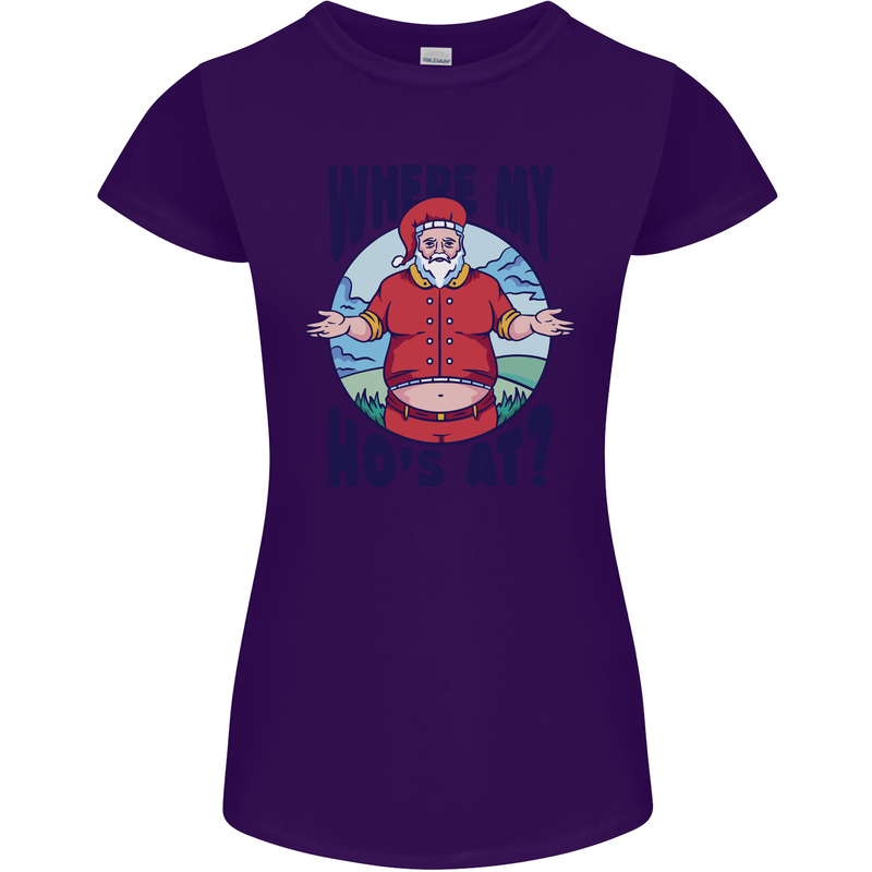 Father Christmas Where My Ho's at? Womens Petite Cut T-Shirt Purple