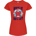 Father Christmas Where My Ho's at? Womens Petite Cut T-Shirt Red