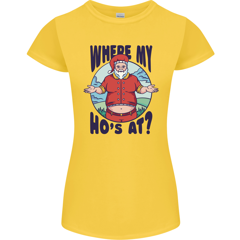 Father Christmas Where My Ho's at? Womens Petite Cut T-Shirt Yellow