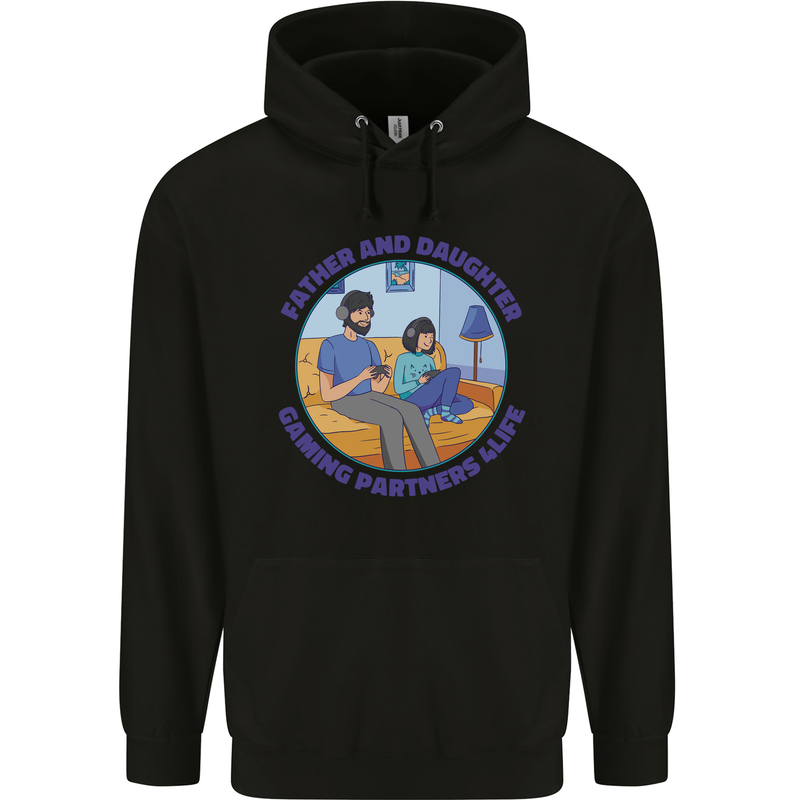 Father & Daughter Gaming Gamer Day Funny Childrens Kids Hoodie Black