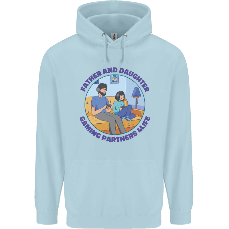 Father & Daughter Gaming Gamer Day Funny Childrens Kids Hoodie Light Blue