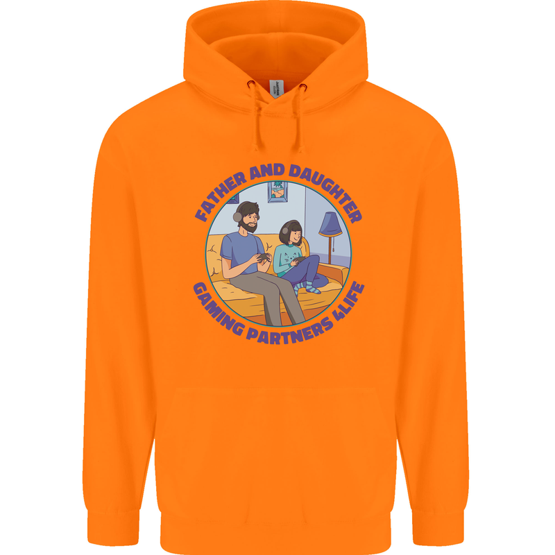 Father & Daughter Gaming Gamer Day Funny Childrens Kids Hoodie Orange