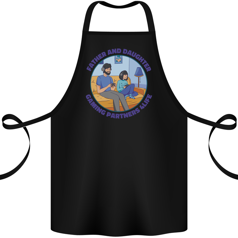 Father & Daughter Gaming Gamer Day Funny Cotton Apron 100% Organic Black