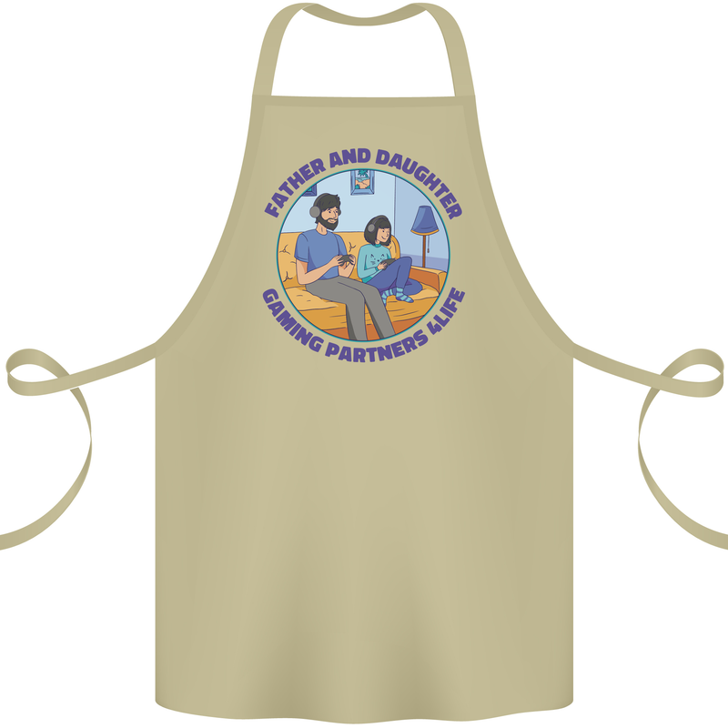 Father & Daughter Gaming Gamer Day Funny Cotton Apron 100% Organic Khaki