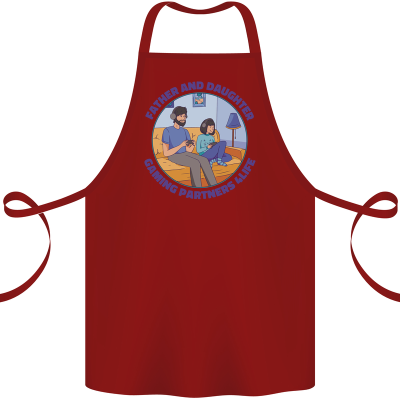 Father & Daughter Gaming Gamer Day Funny Cotton Apron 100% Organic Maroon