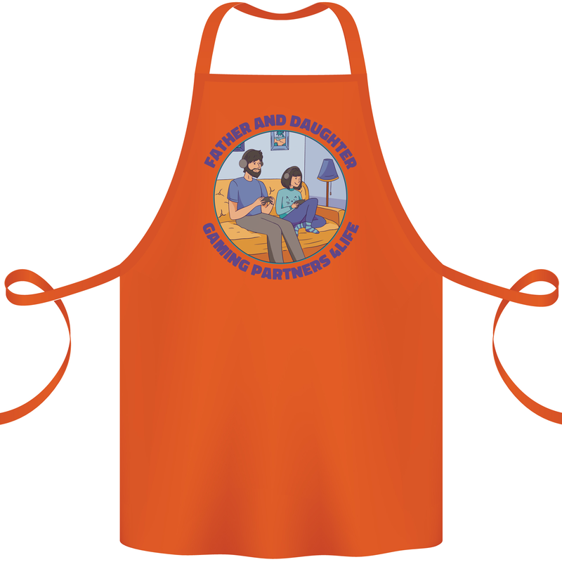 Father & Daughter Gaming Gamer Day Funny Cotton Apron 100% Organic Orange
