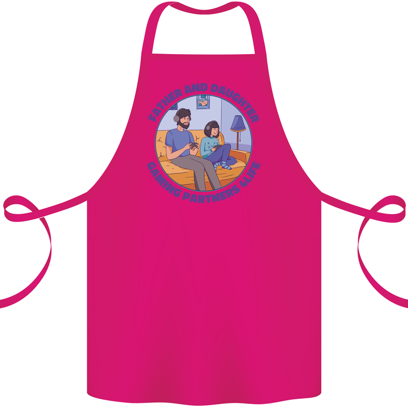 Father & Daughter Gaming Gamer Day Funny Cotton Apron 100% Organic Pink