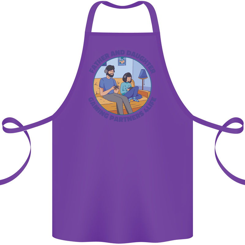 Father & Daughter Gaming Gamer Day Funny Cotton Apron 100% Organic Purple