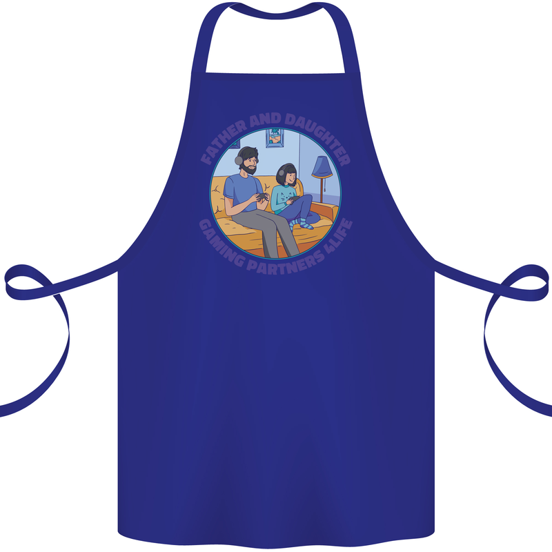 Father & Daughter Gaming Gamer Day Funny Cotton Apron 100% Organic Royal Blue