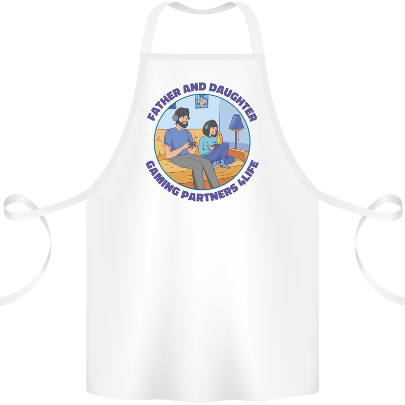Father & Daughter Gaming Gamer Day Funny Cotton Apron 100% Organic White