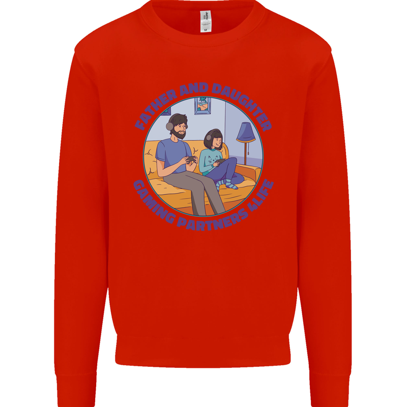 Father & Daughter Gaming Gamer Day Funny Kids Sweatshirt Jumper Bright Red