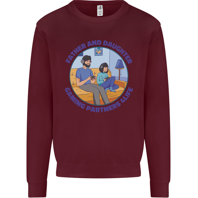 Father & Daughter Gaming Gamer Day Funny Kids Sweatshirt Jumper Maroon